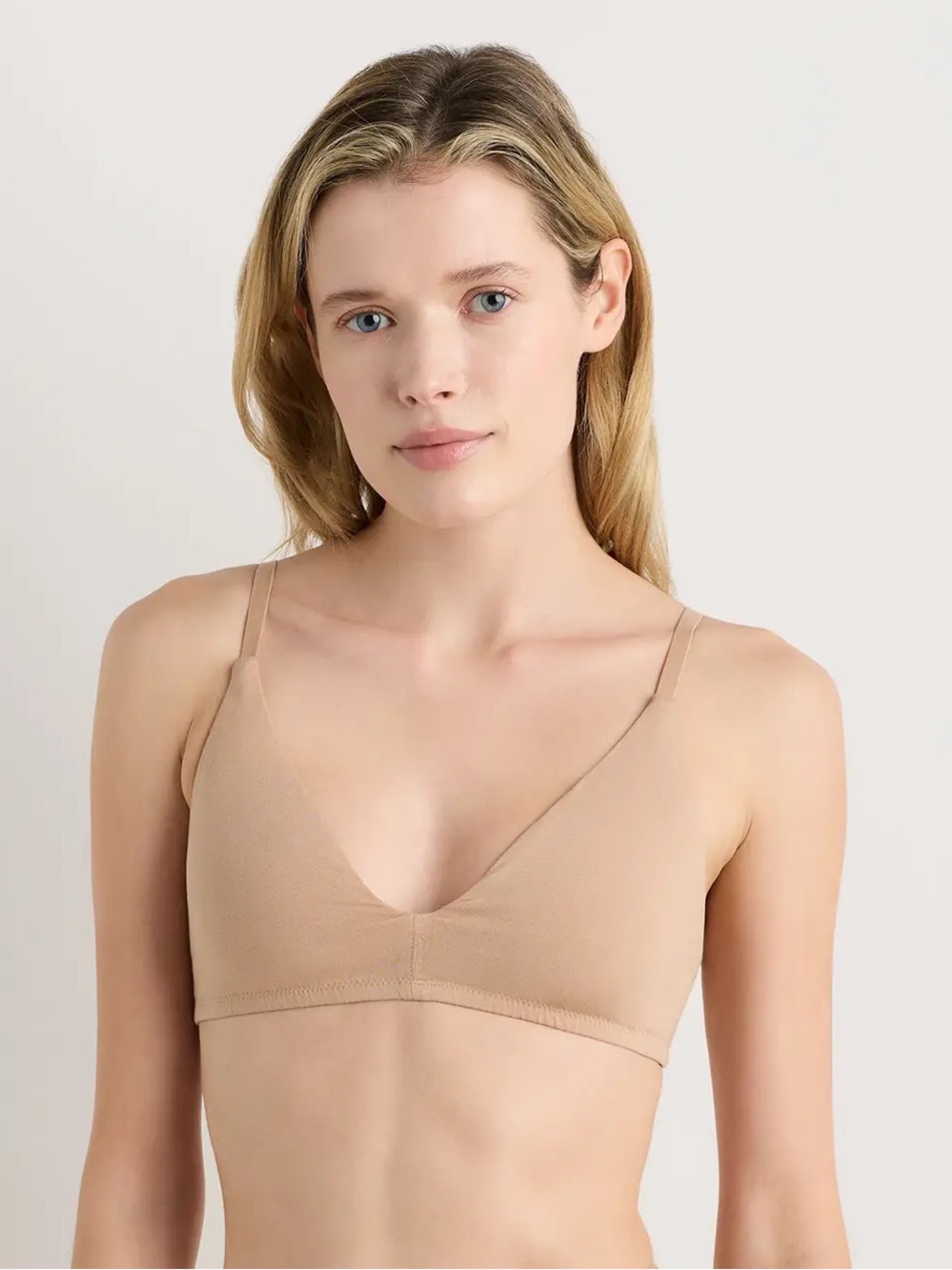 NWOT QUINCE 2 Pack Organic Cotton Triangle Bralettes Medium Sand 0336